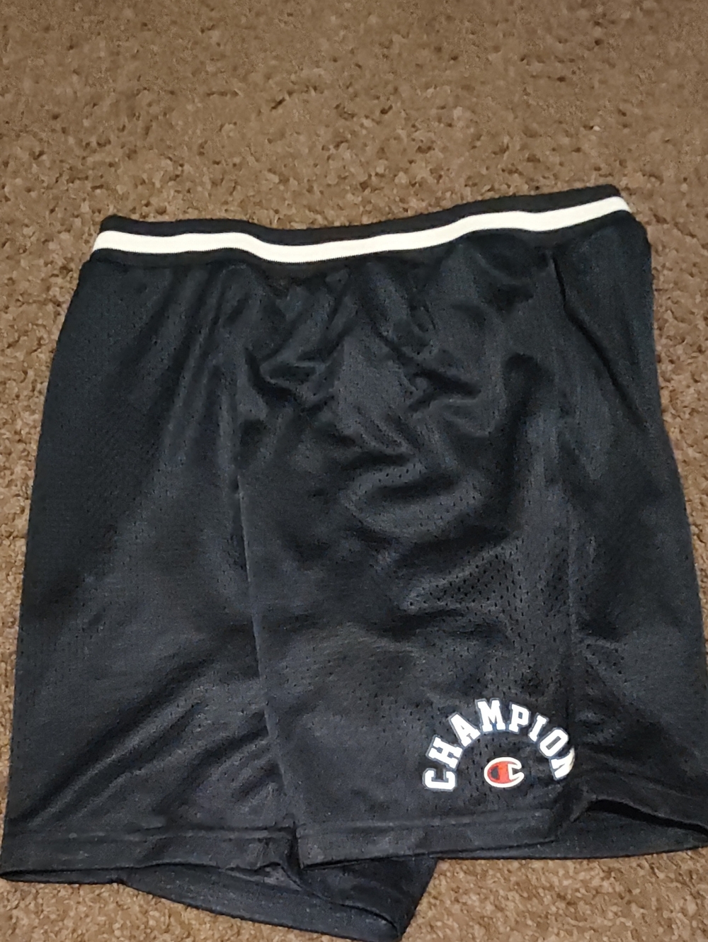 Champion Black Mesh Athletic Shorts with White Waistband Trim